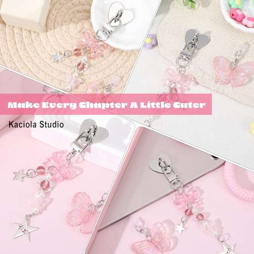 3PCS Pink Butterfly Charm Set with Dust Plug Type C/USB C Heart Grip Holder, Cute Aesthetic Y2k Hook for E-Reader Charm Chain Accessories Compatible Phone Case