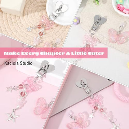 3PCS Pink Butterfly Charm Set with Dust Plug Type C/USB C Heart Grip Holder, Cute Aesthetic Y2k Hook for E-Reader Charm Chain Accessories Compatible Phone Case