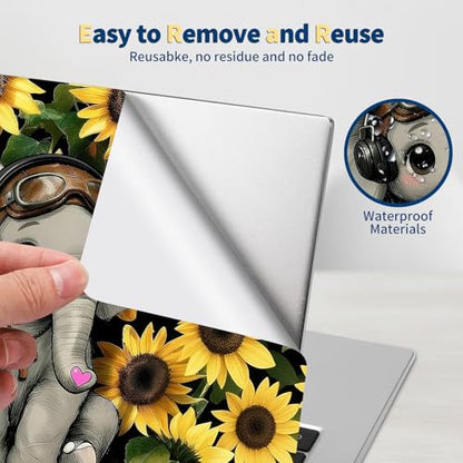 Universal Laptop Skin for 13-16 Inch Laptops,Vinyl Protective Sticker Decal,Easy DIY Trim-to-Fit for HP/Dell/MacBook,Bubble-Free & Removable,Elephant Sunflower - color: Elephant Sunflower