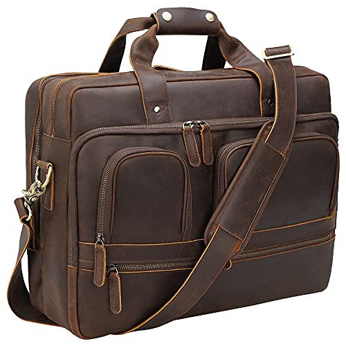 TIDING 18 Inch Full Grain Leather Briefcase for Men Business Travel Messenger Shoulder Bag Fits 17.3" Laptop