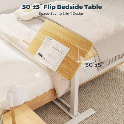 28''Pneumatic Overbed 50°Tilting Bedside Table,Small Standing Desk | 27.6" W x 15.7" D, Maple Rolling Bedside Table,Hospital BedTable,Medical Bedside Table,Overbed Table with Wheels,Mobile Desk - color: Maple, size: 2816