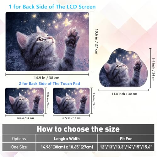 Laptop Skin Sticker Decal 15-15.6 Inch with Cute Mouse Pad, Universal Reusable Vinyl Sticker for 12.1 13 13.3 14 15.4 Inch Netbook and Notebook PC, Cute Cat Butterflies - color: Cute Cat Butterflies