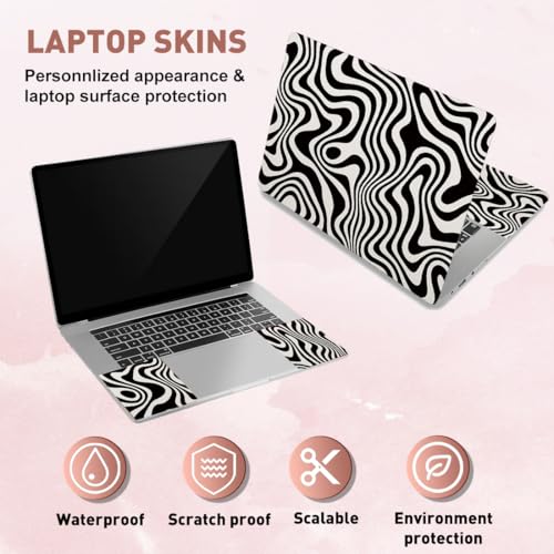 PLIGREAT 15 Inch Black White Classic Pattern Laptop Skin Stickers Cutable Universal Size Fits 12" 13" 13.3" 14" Laptop Removable Waterproof Notebook Art Decals PC Protector Cover Sticker