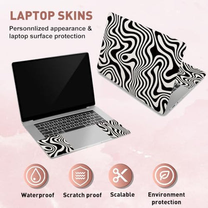 PLIGREAT 15 Inch Black White Classic Pattern Laptop Skin Stickers Cutable Universal Size Fits 12" 13" 13.3" 14" Laptop Removable Waterproof Notebook Art Decals PC Protector Cover Sticker