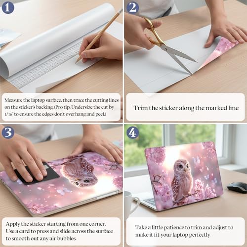 Universal Laptop Skin Sticker Decal,15.6 Inch Laptop Vinyl Cover for 13" 14" 15.6" Laptop,Scratch-Resistant Waterproof Protector Wrap,Reusable with Wrist Pads,Cherry Blossom Owl - color: Cherry Blossom Owl