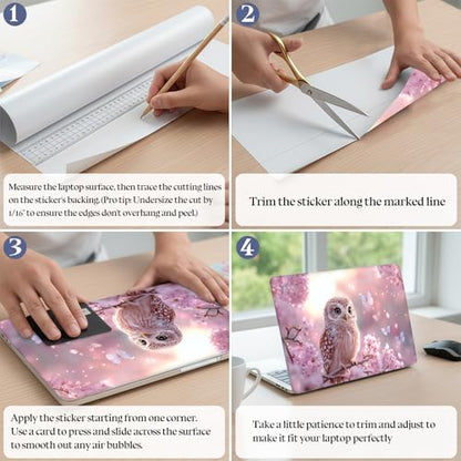Universal Laptop Skin Sticker Decal,15.6 Inch Laptop Vinyl Cover for 13" 14" 15.6" Laptop,Scratch-Resistant Waterproof Protector Wrap,Reusable with Wrist Pads,Cherry Blossom Owl - color: Cherry Blossom Owl