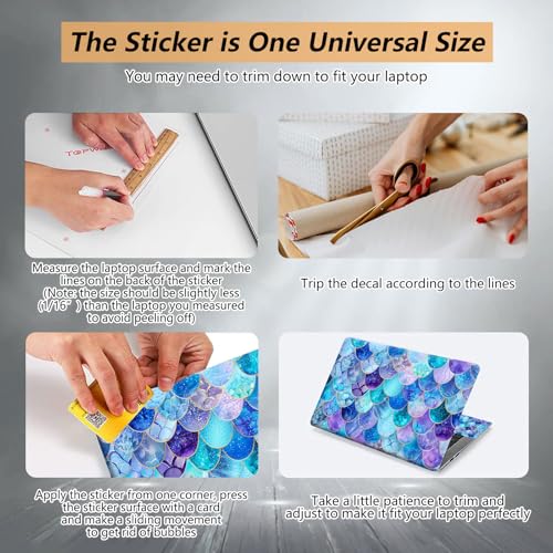 12.1”-15.6” Laptop Skin Sticker (Fits 13”, 13.3”, 14”, 15”, 15.4”) | Reusable Universal Protective Vinyl Art Decal Cover | Waterproof & Scratch-Resistant |Blue Iridescent Mermaid Scales - color: Blue iridescent Mermaid Scales