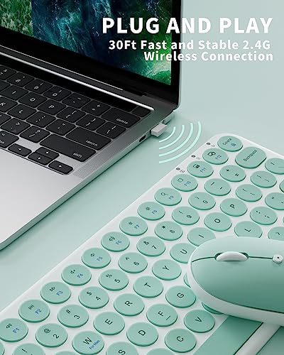Wireless Keyboard Mouse Combo, mini Quiet Keyboard (Green White) | 78 Keys Portable Ultra-Thin Keyboard for Laptop, Computer, PC, Notebook, Tablet, Windows, Mac OS - color: GREEN WHITE