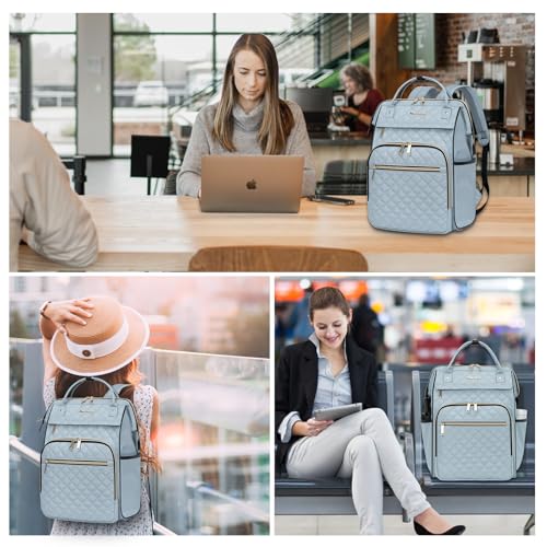 EMPSIGN 17 Inch Laptop Backpack for Women, Work Business Travel Computer College Bags, Large Capacity Water-repellent Quilted Casual Daypack, Light Blue | Computer Bag, Work Business Travel College, Large Capacity, Water-repellent, Quilted Casual Daypack