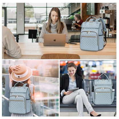 EMPSIGN 17 Inch Laptop Backpack for Women, Work Business Travel Computer College Bags, Large Capacity Water-repellent Quilted Casual Daypack, Light Blue | Computer Bag, Work Business Travel College, Large Capacity, Water-repellent, Quilted Casual Daypack