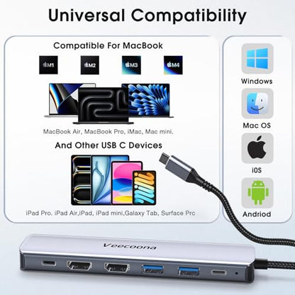 USB C to Dual HDMI Adapter, 7 in 1 Docking Station Dual Monitor, 3*USB-A Data Ports, 100W PD, HDMI Splitter Extended Display Laptop USB C Hub for MacBook, HP, Dell and More