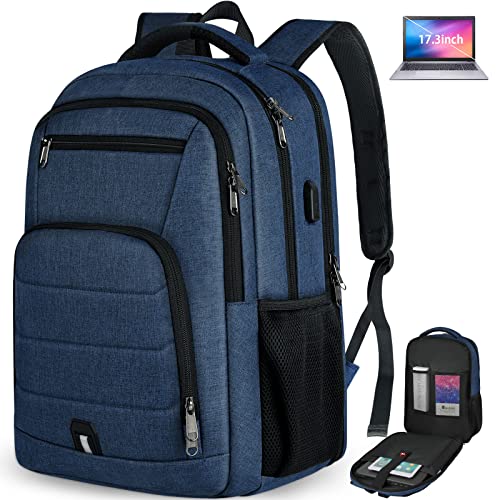 RAINSMORE Laptop Backpack 17 Inch Travel Backpack for Men Women | Waterproof Computer Backpack Work College Bookbag TSA Friendly with USB Port, Blue - color: Blue
