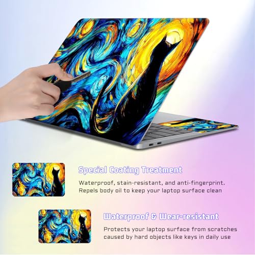 Universal Laptop Skin Sticker Decal, Compatible with MacBook HP Dell Lenovo 12"-15.6", Reusable Vinyl Notebook Cover 3PCS Set, High-Recognition Film-Van Gogh Starry Night Cat - color: Black Cat Starry Night