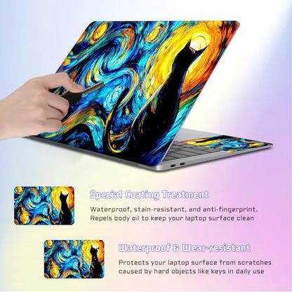 Universal Laptop Skin Sticker Decal, Compatible with MacBook HP Dell Lenovo 12"-15.6", Reusable Vinyl Notebook Cover 3PCS Set, High-Recognition Film-Van Gogh Starry Night Cat - color: Black Cat Starry Night
