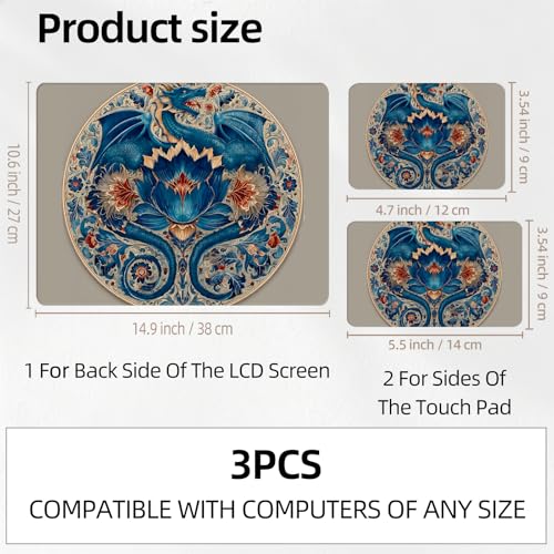 Blue Dragon and Phoenix Yin Yang Universal Laptop Skin Sticker 3PCS,Protective Decal Trim-to-Fit 11.6" 13.3" 14" 15.6" Laptop Vinyl Cover,Removable Anti-Scratch Computer Decal Protector - color: Blue Dragon and Phoenix Yin Yang
