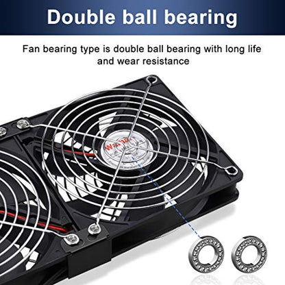 Wathai 2 x 120mm 240mm Computer Fan with AC Plug Cabinet Fan 110V 240V | Dual Ball Big Airflow 12V Cooling Fan with Variable Speed Control for External PC Case Cooling computer cabinet vent - style: 2x120mm fan