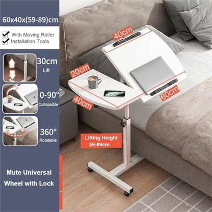 Overbed Table Bedside Shelf Overbed Table Height Adjustable Rolling Laptop Stand with Tilting Desktops Mobile Computer Workstation Study TV Tray(Black) - color: Black