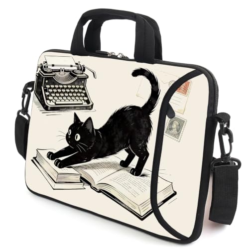 AMARY 13" 13.3" laptop sleeve chromebook case adjustable shoulder strap with handle accessory pocket (Cat-3) - color: Cat-3