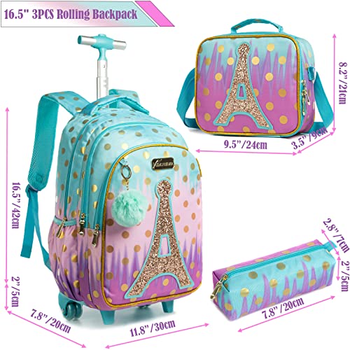 School Bags Kids Rolling Backpack for Girls Kids Luggage Suitcase With Wheels - color: Sky Blue-l