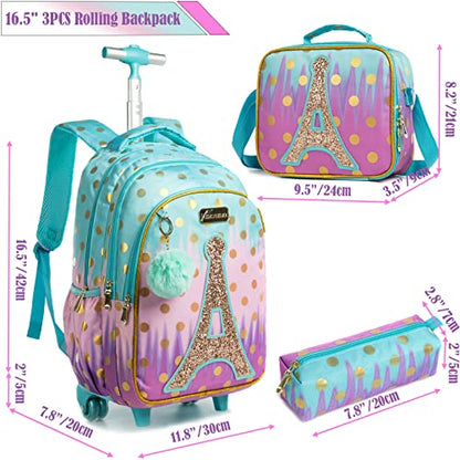 School Bags Kids Rolling Backpack for Girls Kids Luggage Suitcase With Wheels - color: Sky Blue-l