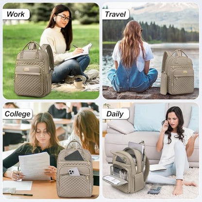 Tealari Laptop Backpack for Women,15.6 Inch Laptop Backpack for Work,Water Resistant Travel Backpack,College Bookbag with Wallet (Khaki) - color: Khaki