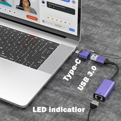 USB C to Ethernet Adapter, USB 3.0 & USB-C to RJ45 Network Adapter
