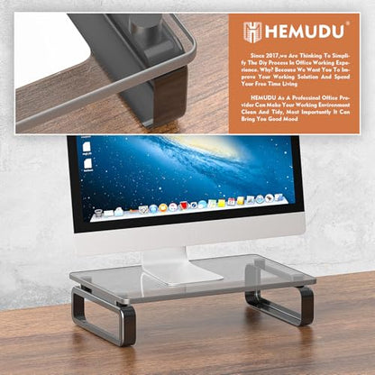Hemudu Computer Monitor Stand Riser Multi Media Desktop Stand for Flat Screen LCD LED TV, Laptop/Notebook, with Tempered Glass and Metal Legs, Black HD02B-001U - color: black