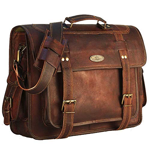 Leather Messenger Bag For Men, Vintage Handmade Laptop Briefcase and Shoulder Bag for Men, Business Satchel Office Bag - style: Large