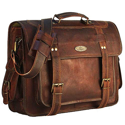 Leather Messenger Bag For Men, Vintage Handmade Laptop Briefcase and Shoulder Bag for Men, Business Satchel Office Bag - style: Large