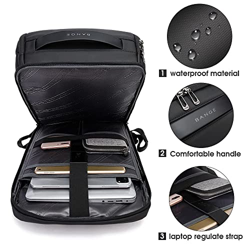 BANGE Business Smart Backpack Waterproof fit 15.6 Inch Laptop Backpack with USB Charging Port,Travel Durable Backpack - color: Black