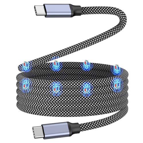Magnetic USB C Charger Cable, 240W Type C Charging Cable, 5A USB C to USB C Cable, 3.3ft Type C Fast Charging Cord Braided and Data Sync for iPhone 15 16 Pro/Pro Max/Plus, MacBook, Galaxy S24 | Braided Retractable Type C Charger Data Cord for iPhone 17/16