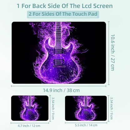 Universal Laptop Skin Decal, 3-Piece Vinyl Protector for 12 13 14 15.6" Notebook, Waterproof Anti-Scratch, Easy Trim & Bubble-Free Finish, Purple Flame Guitar - color: Purple Flame Guitar