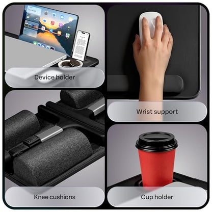 Lap Desk with Legs & Cushions: 2-in-1 Foldable Bed Desk for Adults - One-Touch Height Adjustment, Bed Table Tray Hold: up to 15.6“ Laptop, Mouse Cup Phone - Laptop Stand Desks for Bed (Black) - color: Black