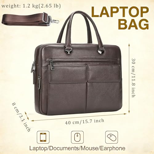 Leather Laptop Bag for Men Briefcase Fits 15.6 Inch Notebook Portable Shoulder Messenger Crossbody Bag for Travel Office - color: 821-coffee