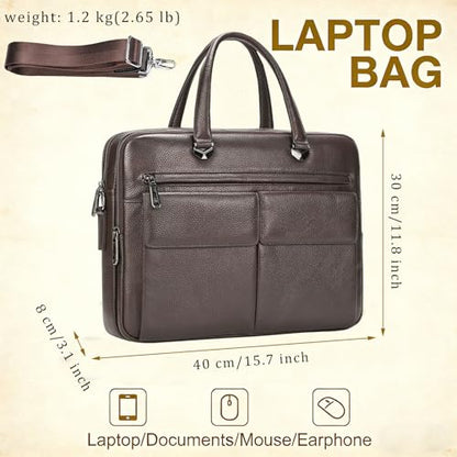 Leather Laptop Bag for Men Briefcase Fits 15.6 Inch Notebook Portable Shoulder Messenger Crossbody Bag for Travel Office - color: 821-coffee
