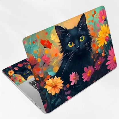 Mystic Black Cat Garden Art Universal Laptop Skin Sticker 3PCS, Protective Decal Trim-to-Fit 11.6" 13.3" 14" 15.6" Laptop Vinyl Cover, Removable Anti-Scratch Computer Decal Protector - color: Mystic Black Cat Garden Art