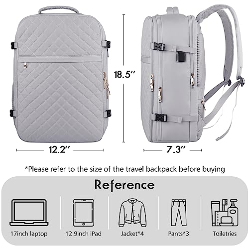Large Travel Backpack Women, Flight Approved Carry On Backpack, Water Resistant Anti-Theft Large Casual Daypack Fit 17 Inch Laptop with USB Charging Port, Grey - color: Grey, size: 17.3 inch