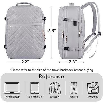 Large Travel Backpack Women, Flight Approved Carry On Backpack, Water Resistant Anti-Theft Large Casual Daypack Fit 17 Inch Laptop with USB Charging Port, Grey - color: Grey, size: 17.3 inch