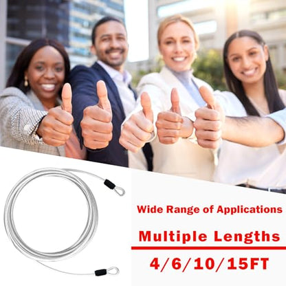1/8" Stainless Steel Security Cable Luggage Lock, Double Loop, 2Pack | Rustproof, flexible wire rope, 4/6/10/15FT, anti-theft, weatherproof, durable, for luggage bike gate - color: Gray, size: 4ft (2Pack)