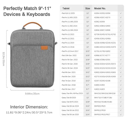 MoKo 9-11 Inch Tablet Sleeve Bag Handle Carrying Case with Shoulder Strap | Fits iPad Pro/Air/A16 11-inch, iPad 10th 10.9, iPad 9/8/7th 10.2, iPadAir 5/4th 10.9 and Tab S8/S9 11-inch, Dark Gray - color: Dark Gray, size: 9-11 inch