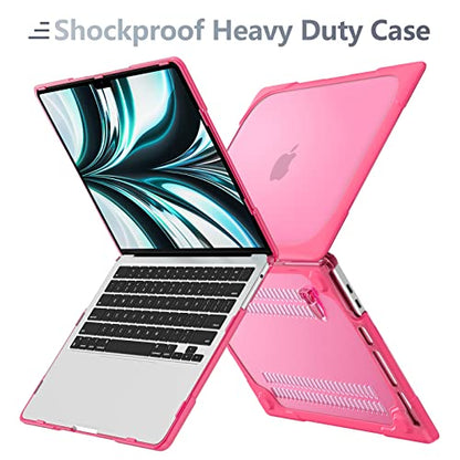 Batianda Heavy Duty Case for MacBook Pro 13 inch 2022 2020, Pink | Ergonomic Foldable Stand Holds 22 lbs, Shockproof Bumper, Matte Translucent Hard Shell, Fits M1/M2 A2338/A2251/A2289 Model - color: Rose