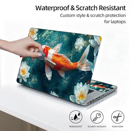 Universal Laptop Skin Sticker Decal, 12"-15.6" Aesthetic Vinyl Wrap, Koi Fish Water Lily Waterproof Notebook Cover Art Protector for MacBook HP Dell Lenovo, Fits 13" 14" 15" 15.6" - color: Koi Fish Water Lily