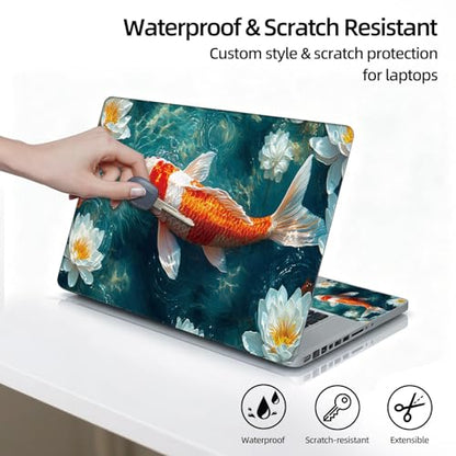 Universal Laptop Skin Sticker Decal, 12"-15.6" Aesthetic Vinyl Wrap, Koi Fish Water Lily Waterproof Notebook Cover Art Protector for MacBook HP Dell Lenovo, Fits 13" 14" 15" 15.6" - color: Koi Fish Water Lily