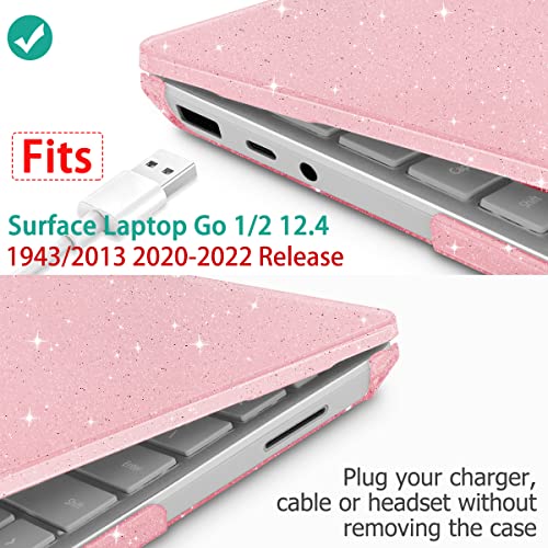 May Chen Plastic Hard Shell Case with Screen Protector & Keyboard Cover & Dust Plug for Microsoft Surface Laptop Go 3/2/1 12.4 Inch (2023/2022/2020 Release) - Pink Glitter - color: Pink Glitter