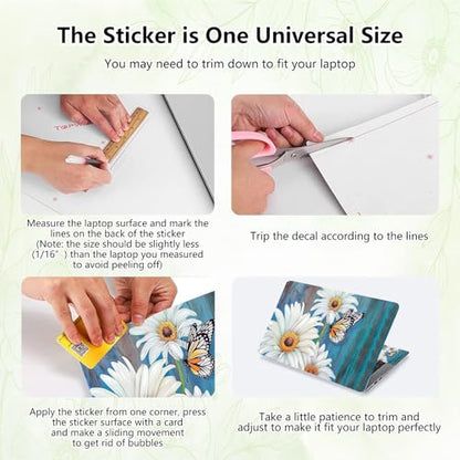 Laptop Skin Sticker Decal, Universal Reusable Vinyl Laptop Cover for 12" 13" 13.3" 14" 15" 15.4" 15.6" Notebook PC, Reusable Waterproof Scratch-Resistant with 2 Wrist Pads,Wood Chrysanthemum - color: Wood Chrysanthemum
