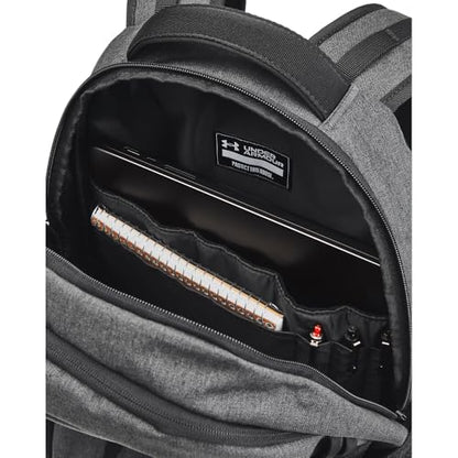 Under Armour Unisex-Adult Hustle 6.0 Backpack, (005) Black Full Heather/Black/Metallic Gold, One Size Fits Most - color: (005) Black Full Heather / Black / Metallic Gold, size: One Size
