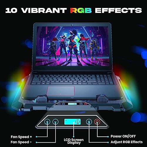 KLIM V8 Gaming Laptop Cooling Pad with 8 Fans + New Version + Gaming Laptop Cooler + Stable RGB Laptop Stand with Fan + Compatible up to 17" + 2 USB Ports + Phone Holder + 5 Year Assurance | Adjustable tilt angle - integrated mobile phone holder - 5 year