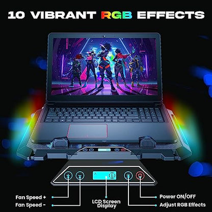 KLIM V8 Gaming Laptop Cooling Pad with 8 Fans + New Version + Gaming Laptop Cooler + Stable RGB Laptop Stand with Fan + Compatible up to 17" + 2 USB Ports + Phone Holder + 5 Year Assurance | Adjustable tilt angle - integrated mobile phone holder - 5 year