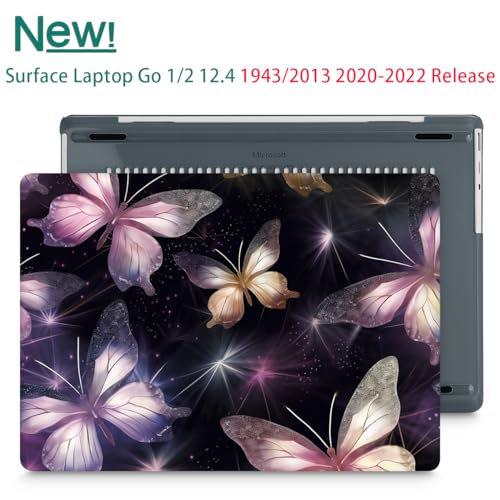 Mektron 2023 Microsoft Surface Laptop GO 3 Case 12.4" Compatible with Go 2/1 Laptop Cover 2022-2020 Releases Model 1943/2013 Plastic Hard Shell Case with Screen Protector, Glittering Butterfly - color: Glittering Butterfly