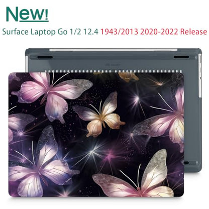 Mektron 2023 Microsoft Surface Laptop GO 3 Case 12.4" Compatible with Go 2/1 Laptop Cover 2022-2020 Releases Model 1943/2013 Plastic Hard Shell Case with Screen Protector, Glittering Butterfly - color: Glittering Butterfly